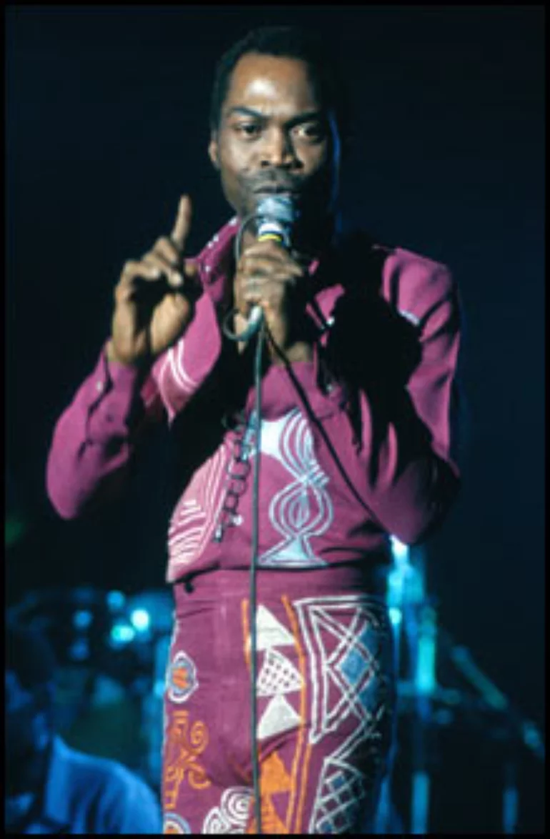 fela speaking at a concert